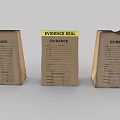 Three Brown Evidence Paper Bags With Labels And Yellow Seal Sticker
