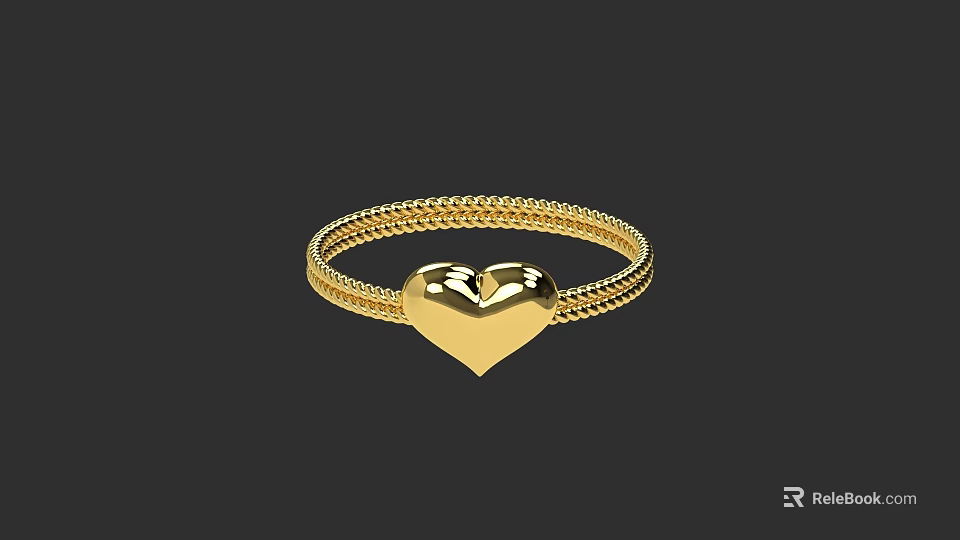 Elegant Gold Heart Shaped Ring With Braided Band For Women Jewelry 3d model 