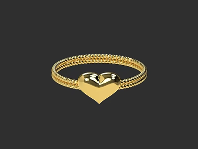 Elegant Gold Heart Shaped Ring With Braided Band For Women Jewelry 3d model