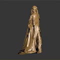 Elegant Golden Bride And Groom Sculpture With Flowing Metallic Dress And Bouquet