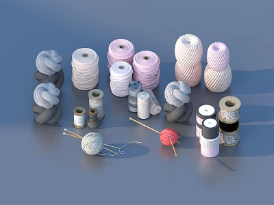 Colorful Yarn Balls Spools and Knitting Tools for Everyday Craft Supplies 3d model