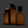 Vintage Amber Medicine Bottles With Labels And Cork Stoppers In Various Sizes