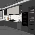 Modern Kitchen Interior Design With Black White Cabinets Island Countertop And Appliances
