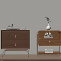 Modern Wooden Bedside Tables With Drawers Shelf Metal Legs And Vase Books On Top