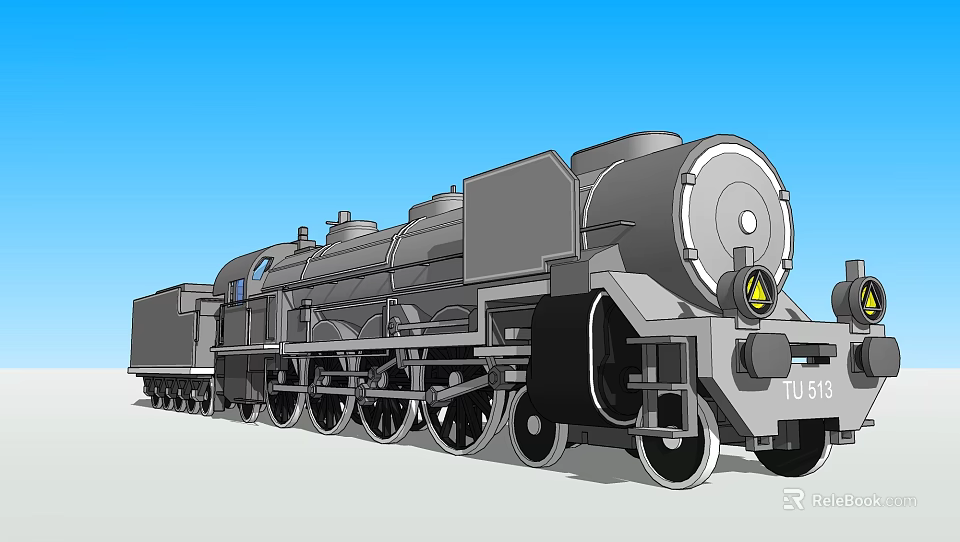 Vintage Steam Train TU58 on Railway Track under Clear Blue Sky 3d model 