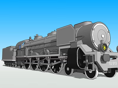 Vintage Steam Train TU58 on Railway Track under Clear Blue Sky 3d model