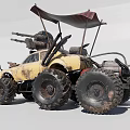 Post Apocalyptic Modified Off Road Vehicle With Heavy Weapons Large Tires And Canopy