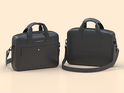 Black Business Bags With Handheld And Shoulder Strap 3d model