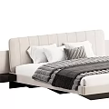 Modern Double Bed with Dark and Light Upholstered Headboard and Striped Bedding 3d model