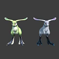 Two Fantasy Creature Characters With Green And White Bodies Long Ears Red Eyes