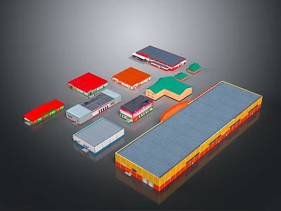 Colorful Building Models With Various Shapes And Colored Roofs Layout 3d model