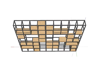 Modern Multi Tier Storage Shelf Unit With Metal Frame And Wooden Shelves 3d model