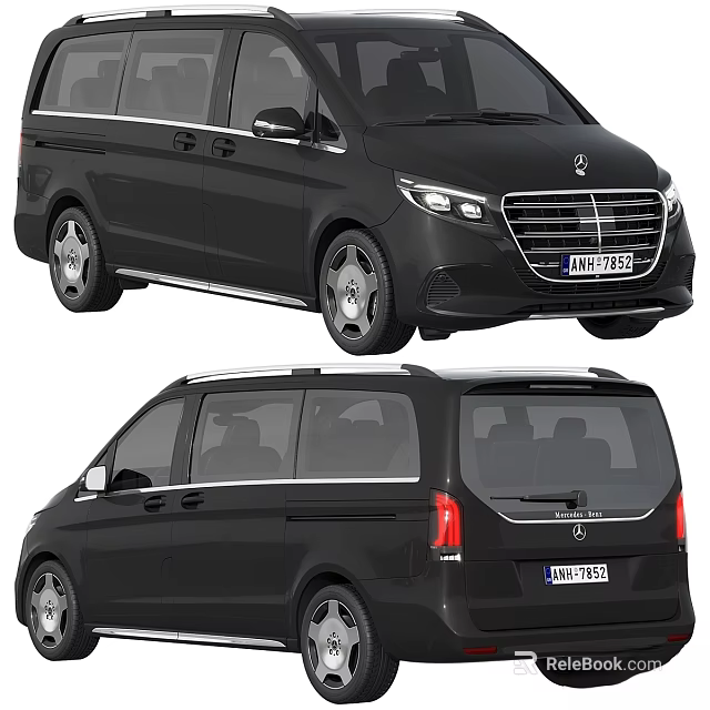 Black Mercedes-Benz MPV Exterior Design With Side Sliding Doors And Stylish Headlights 3d model 
