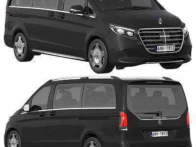 Black Mercedes-Benz MPV Exterior Design With Side Sliding Doors And Stylish Headlights 3d model