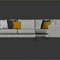 Gray Fabric Sectional Sofa with Orange Gray and Black White Striped Pillows Modern Living Room