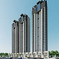 High Rise Residential Buildings With Modern Exterior Design Large Glass Windows Against Clear Blue Sky