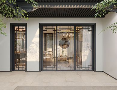 New Chinese-style sliding door 3d model