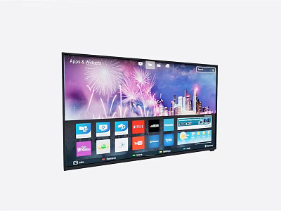 Mark & Vision Smart TV Showing Fireworks And City Skyline With Streaming Apps Interface 3d model