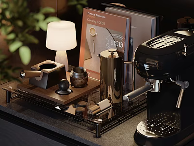 Modern Kitchen Counter With Coffee Machine Grinder Tray And Kitchen Appliances 3d model