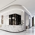 Modern Reception Desk Interior Design With Marble Countertop And Pendant Lights 3d model