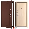 Dark Brown And Light Wood Hinged Doors With Metal Handles And Lock Details