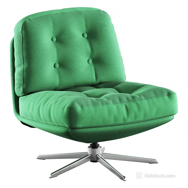Green Modern Accent Chair With Button Tufted Backrest Plush Cushion Seat and Metal Swivel Base 3d model 