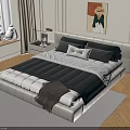 Double Bed Interior Design With Upholstered Headboard Pillows Artwork Nightstands And Plants