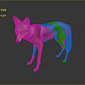 3D Rendered Wolf with Orange and Gray Fur Standing on Dark Background with Reflection
