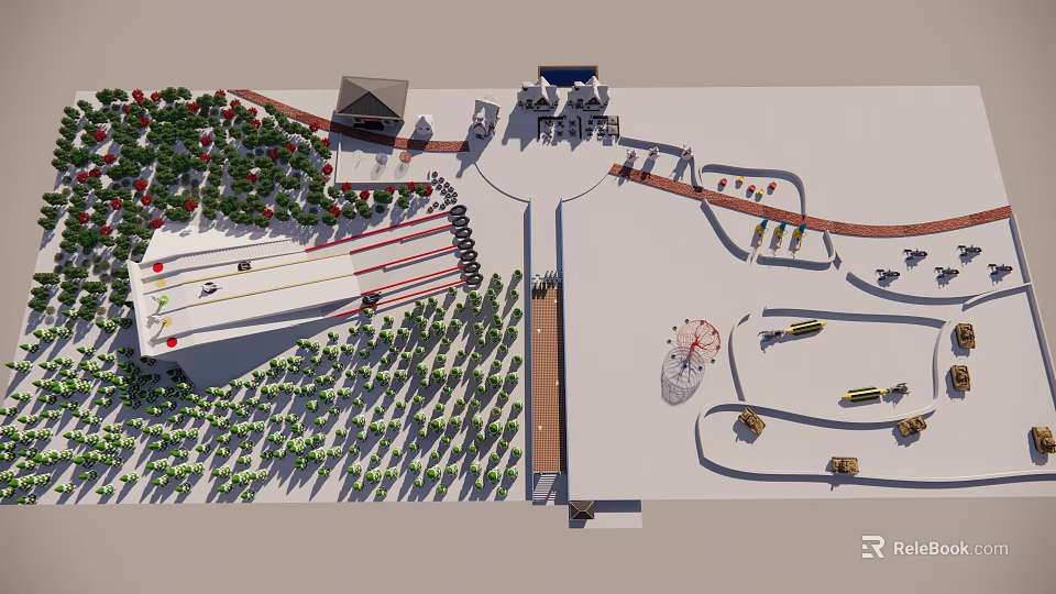 Vines Landscape Design In Park Plan With Pathways And Greenery Features 3d model 