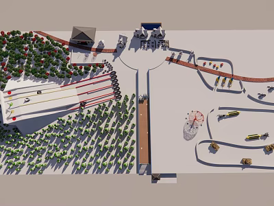 Vines Landscape Design In Park Plan With Pathways And Greenery Features 3d model