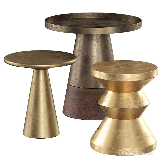 Elegant Modern Side Tables with Metallic Brass Finish and Geometric Base Designs 3d model 