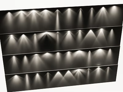 Multiple Rows Of Ceiling Mounted Downlights And Spotlights With Bright Illumination Effect 3d model