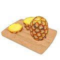 Fresh Whole Pineapple And Sliced Pieces On Wooden Cutting Board