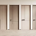 Modern Wooden Hinged Doors Featuring Different Handle Designs In Interior Setting 3d model
