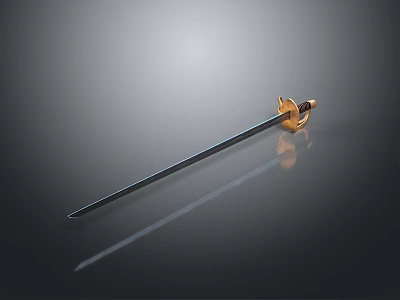 Elegant Traditional Sword Featuring Shiny Black Blade And Intricate Golden Hilt Design 3d model