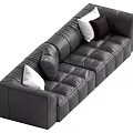 Luxurious Black Leather Sectional Sofa With Tufted Design And Decorative Pillows 3d model