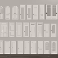 White Interior Doors With Various Styles Including Arched Glass Panel And Flat Designs 3d model
