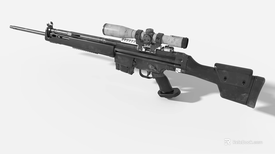 Game Movie Character Using Black Tactical Sniper Rifle With Scope 3d model