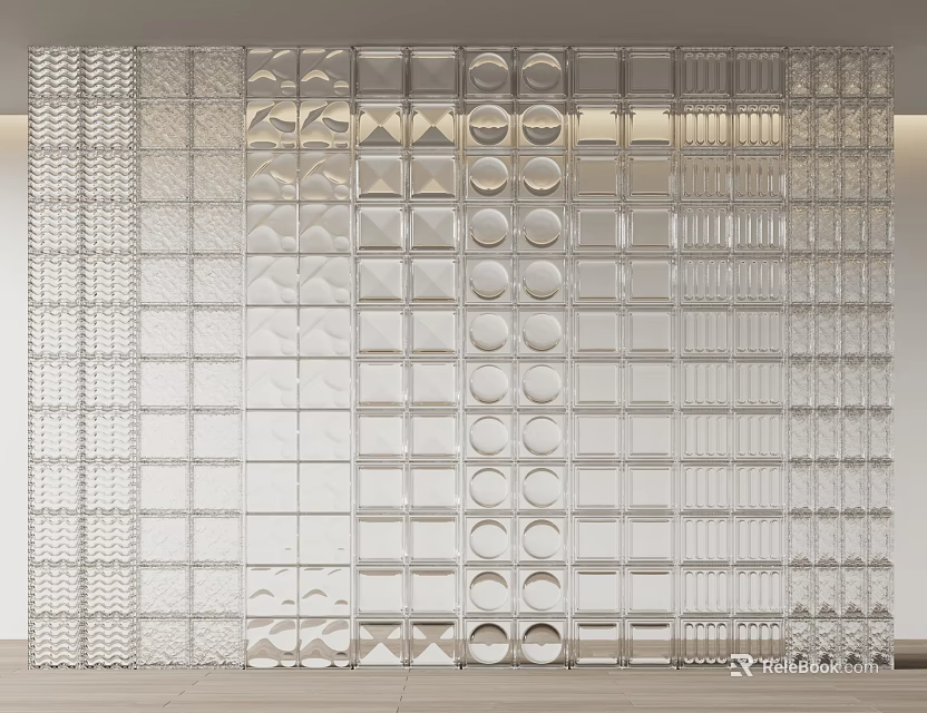 Modern Glass Partition Interior Design With Transparent Panels And Geometric Patterns 3d model