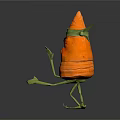 Game Movie Character Carrot Shaped With Green Headband Limbs And Angry Expression In Walking Pose