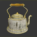 Vintage Silver Electric Kettle With Wooden Handle And Worn Texture For Daily Kitchen Use