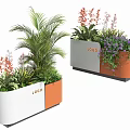 Potted Plants In Modern White Orange Planters With Mixed Green Foliage Red Purple Flowers Logo