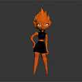 Game Movie Character With Orange Flame Hair And Yellow Eyes In Black Outfit