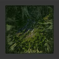Detailed 3D Garden Landscape Model Featuring Green Vegetation And Snowy Hilltop