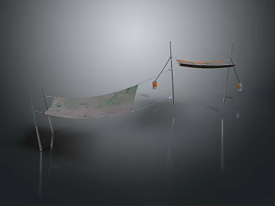 Outdoor Hammock Furniture With Metal Frame Patterned Fabric And Hanging Lights 3d model