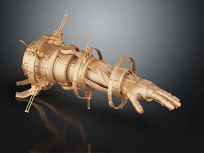 Golden Mechanical Arm Model With Biomechanical Structure And Intricate Components 3d model