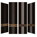 Brown Room Divider With White Vertical Stripes And Golden Decorative Patterns For Home Interior