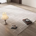 Square Rug in Modern Room with Table Lamp Record Player Books and Coffee Cup
