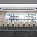Modern Glass Partition With Metal Frame And Perforated Pattern On Gray Concrete Wall