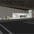 Modern Luxury Parking Garage Entrance With Marble Walls Metal Decor And Green Plants